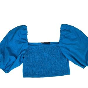 Zara blue puff sleeve top
